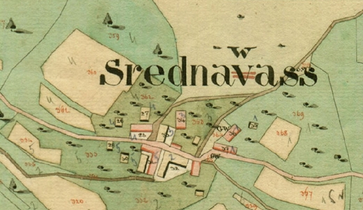 Srednja vas na karti franc. katastra, 1827